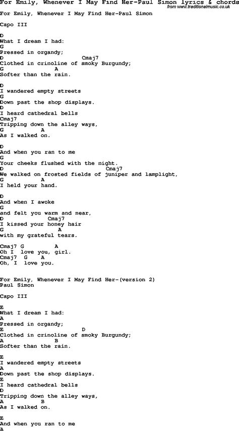 for emily lyrics|simon and garfunkel lyrics.